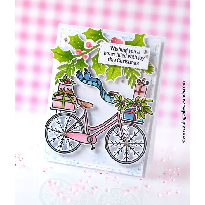 Pinkfresh Studio Holiday Bicycle Stencils 254124 Christmas Joy Card | color-code:ALT01