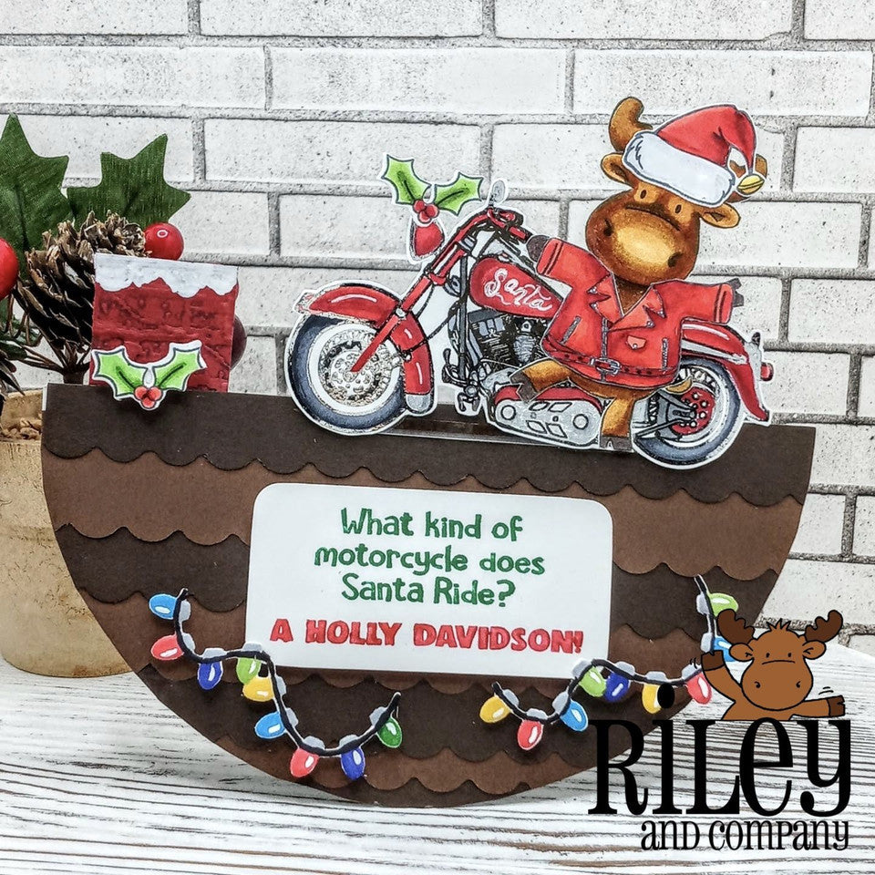 Riley And Company Funny Bones Holly Davidson Cling Rubber Stamp rwd-1200 christmas lights