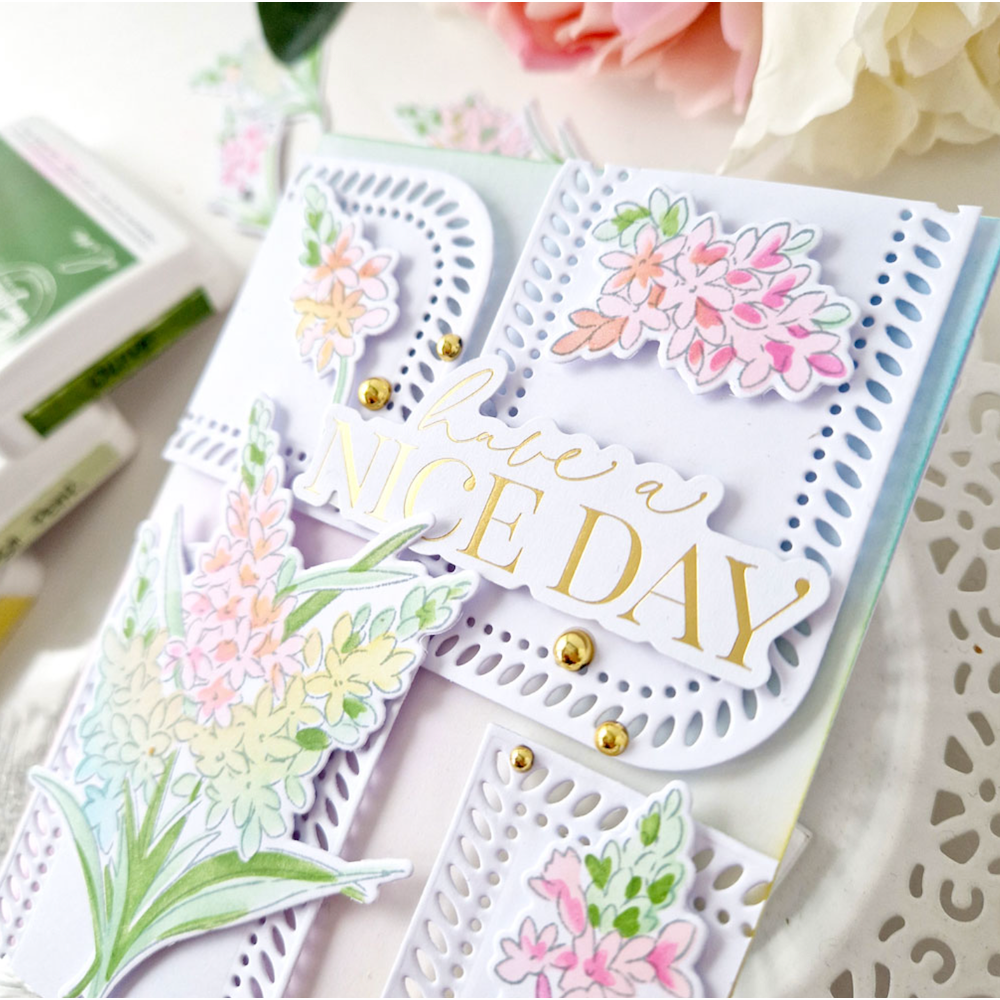 PinkFresh Studio Tuberose Stencil Set 195823 Have A Nice Day Card | color-code:ALT03