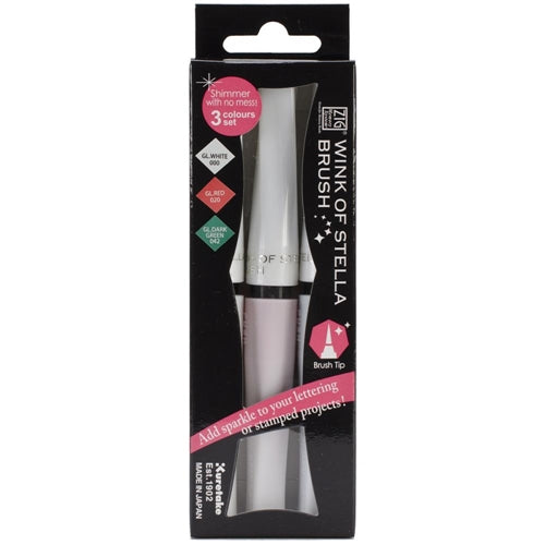 Simon Says Stamp! ZIG Wink of Stella WHITE CHRISTMAS Glitter White Red Dark Green Brush Tip Markers 026327