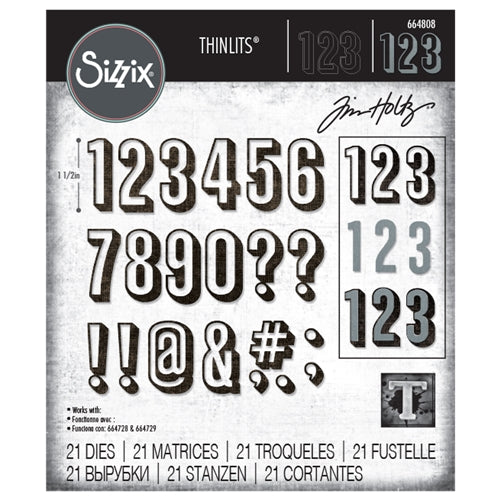 Simon Says Stamp! Tim Holtz Sizzix ALPHANUMERIC SHADOW NUMBERS Thinlits Dies 664808