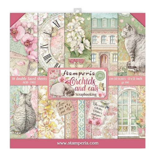 Simon Says Stamp! Stamperia ORCHIDS AND CATS 12x12 Paper sbbl81