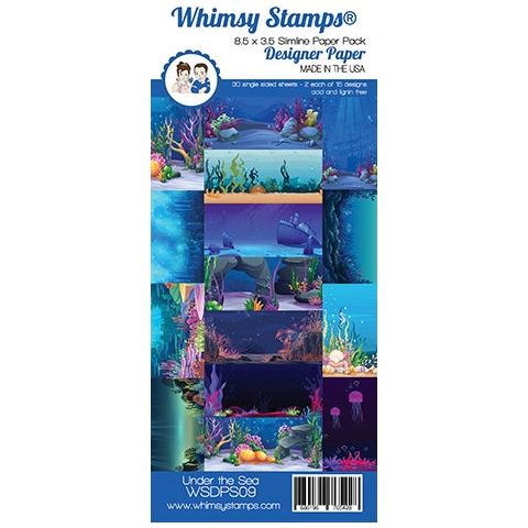 Simon Says Stamp! Whimsy Stamps SLIMLINE UNDER THE SEA 8.5 x 3.5 Paper Pack WSDPS09