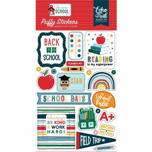 Simon Says Stamp! Echo Park FIRST DAY OF SCHOOL Puffy Stickers fds276066*