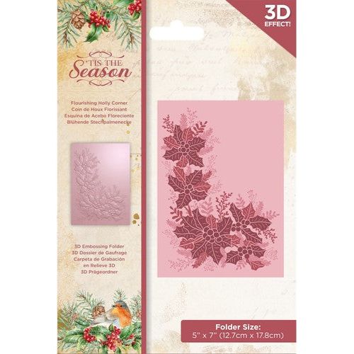 Simon Says Stamp! Crafter's Companion FLOURISHING HOLLY CORNER 3D Embossing Folder tts-ef5-3d-fhc