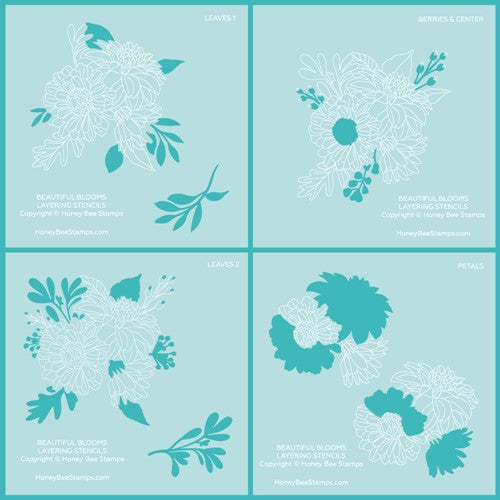 Simon Says Stamp! Honey Bee BEAUTIFUL BLOOMS Stencil Set hbsl-109