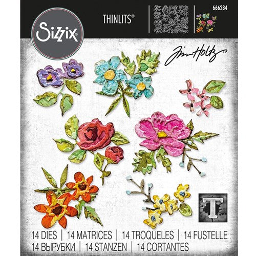 Simon Says Stamp! Tim Holtz Sizzix BRUSHSTROKE FLOWERS MINI Thinlits Dies 666284