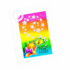 Clearly Besotted Swirling Stars Stencil rainbow background card