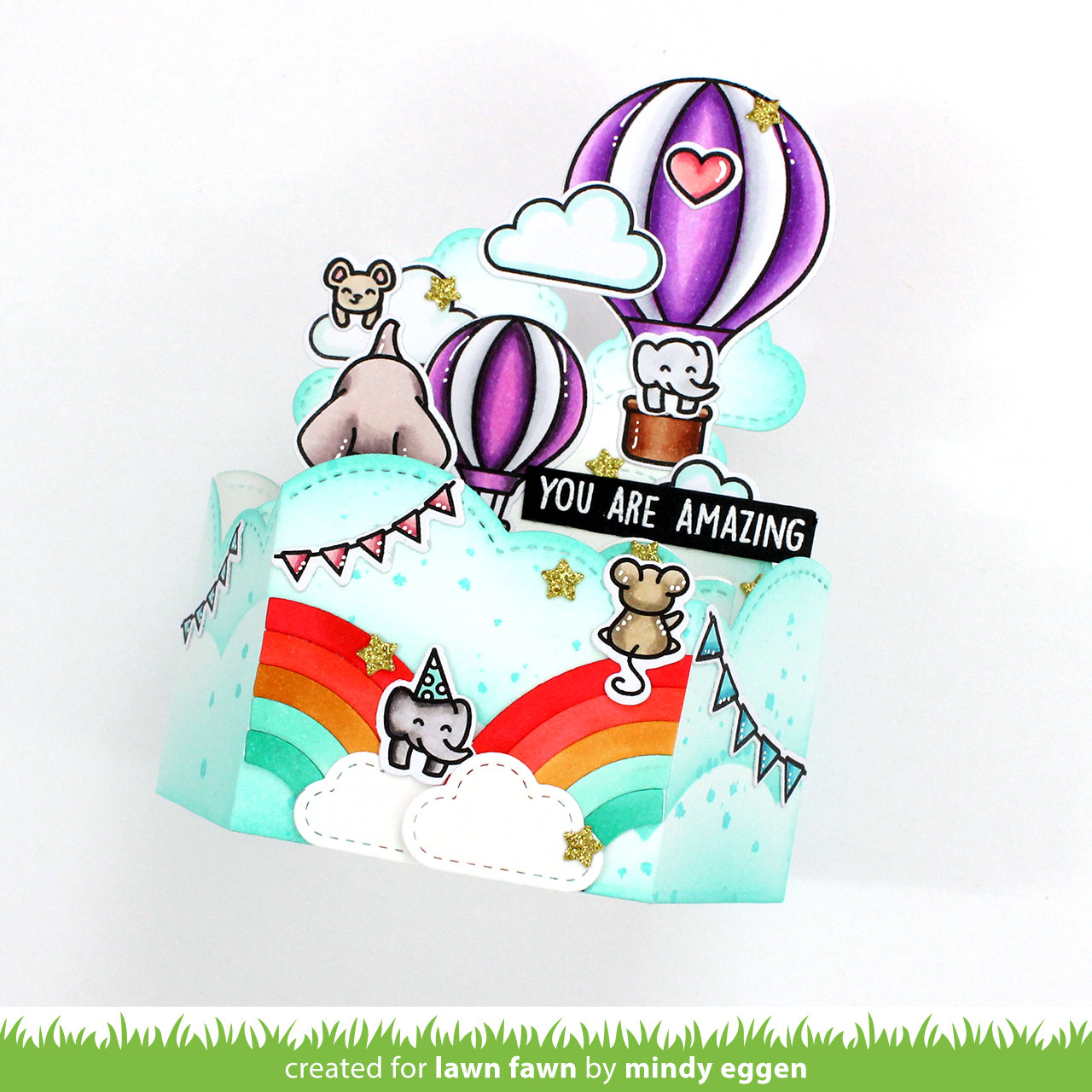 Lawn Fawn Platform Pop-Up Cloud Wrap Around Dies lf3091 Hot Air Balloon 3D Card