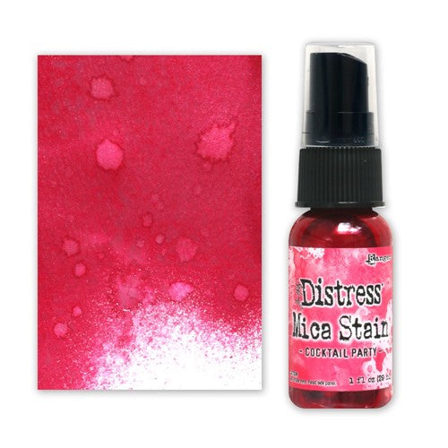 Tim Holtz Distress Cocktail Party Mica Stain Ranger Swatch And Bottle Side by Side