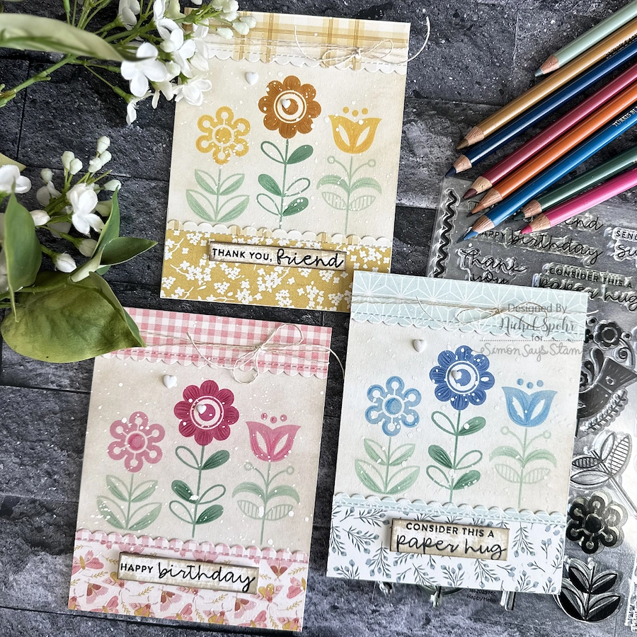 Simon Says Clear Stamps HAPPY HELLO sss202516c Vintage Modern Flowers card | color-code:ALT17