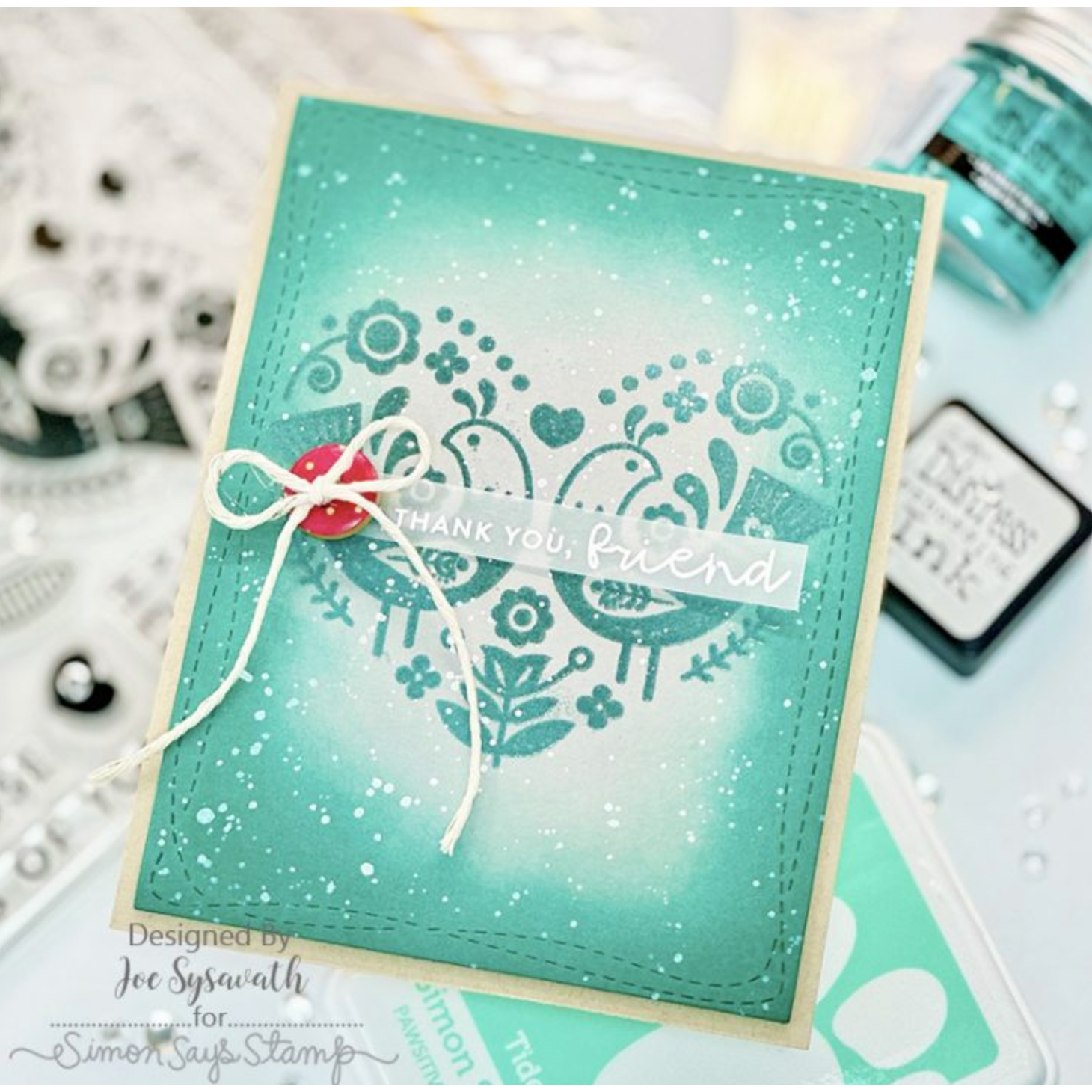 Aqua Folk Heart Card | color-code:ALT12