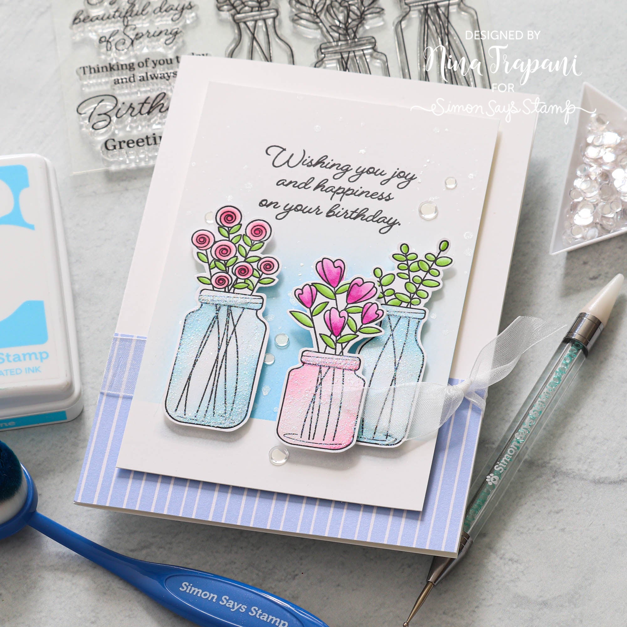 Simon Says Stamp Stencil Botanical Jars ssst221678 Spring Birthday Card | color-code:ALT01